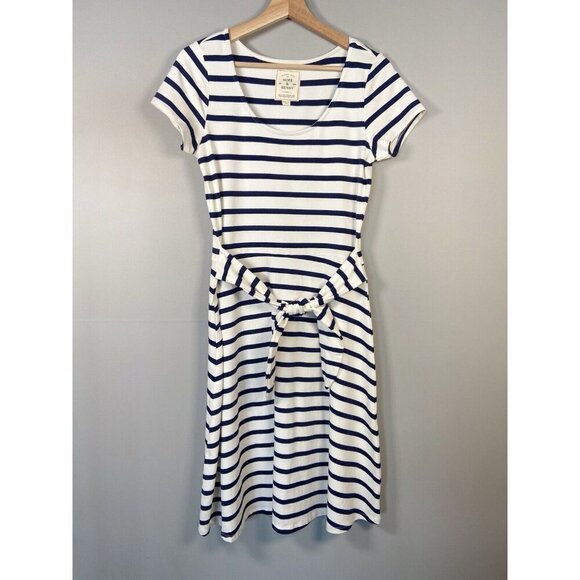 Hope & Henry Short Sleeve Tie Front Striped Dress White &‎ Navy Size S Nautical - Picture 3 of 14